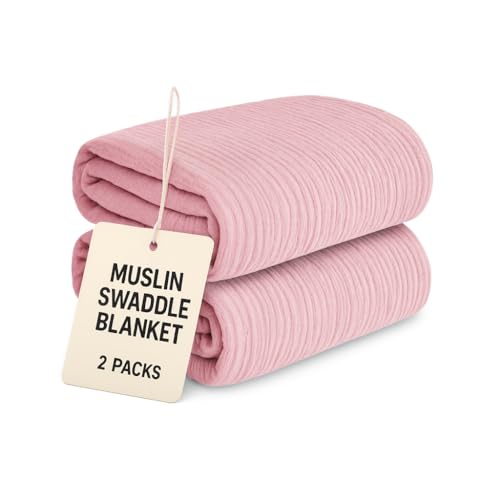 Image of Comforista Muslin Swaddle Blankets 40x40 Inches 2 Pcs Pink Baby Girl Swaddles,Soft & Breathable Muslin Baby Blankets for Newborns, Gentle on Skin, Perfect Receiving Blanket Set