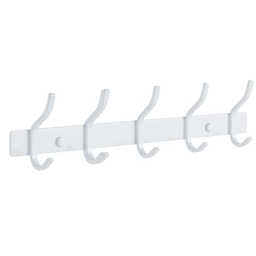AZW Coat Rack Wall Mount,Heavy Duty Stainless Steel Metal Coat Hooks Hanging for Robes Bags Keys Hat Clothes and Bathroom Door Towels Hanger(White 5 Hooks) by AZW - Used condition - US$15.81
