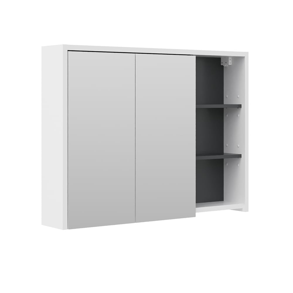 Vicco Specchio contenitore bagno Viola, Bianco/antracite, 100 x 75 cm, per montaggio a parete con ripiani aperti