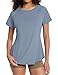 Loovoo Women's Athletic Short-Sleeved Running T-Shirts Lightweight Quick Dry Workout Top Cool Summer Fashion Blue XL