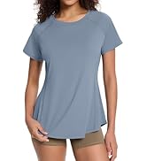 Loovoo Workout Shirts for Women Crew Neck Casual Yoga Wicking T-Shirt Athletic Top Round Neck