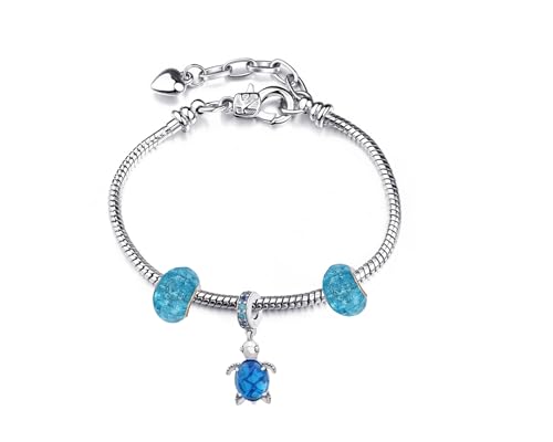 Berloque Tartaruga + par de Muranos - Banho de prata de Excelente qualidade -Cabe em pulseira de tod