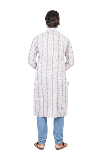 Image of GHL GUENDICHA HAAT Sambalpuri Certified Handloom Men's Pure Cotton Kurta | Odisha Ikat Ethnic Wear | Mandarin Collar | Full Sleeve Traditional Kurta for Men