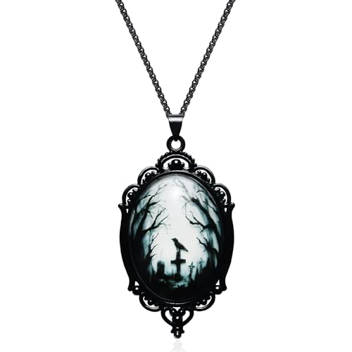 Gothic Necklace as Goth Accessories for Halloween Costume Jewelry for Women, Gothic Jewelry Witch Necklace as Black Choker Goth Gifts, Raven Vampire Pendant as Punk Grunge Accessories Halloween Gifts