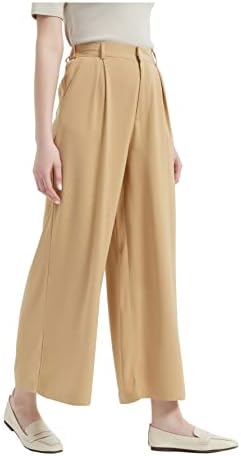 Tronjori Women High Waist Casual Wide Leg Long Palazzo Pants Trousers(XL, Sand)