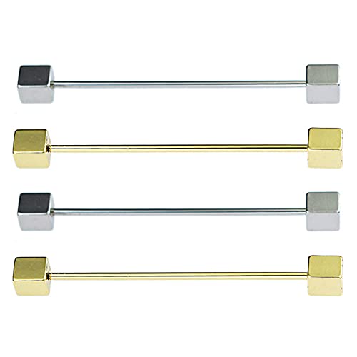 4 Pieces Collar Pin Collar Bar Collar Bar Pin Shirt Collar Bar Tie Pins Necktie Pins Clip Clasp Lapel Stick Brooch Square Head Shirt Collar Bar for Men Wedding Business(Sliver, Golden)