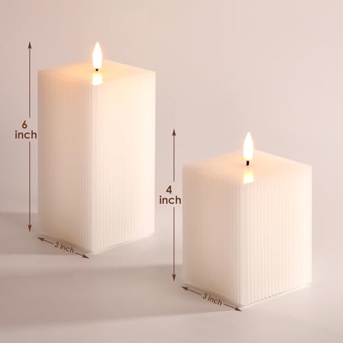 Eywamage White Square LED Candles with Remote, Battery Operated Real Wax Candles Set of 2