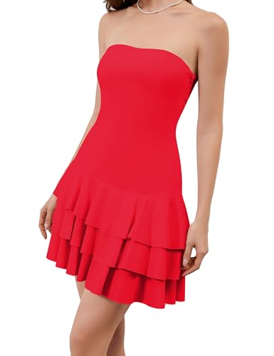 Image of Meladyan Women's 2025 Summer Strapless Tube Dress Sexy Off Shoulder Ruffle Tiered Flowy Mini Dresses