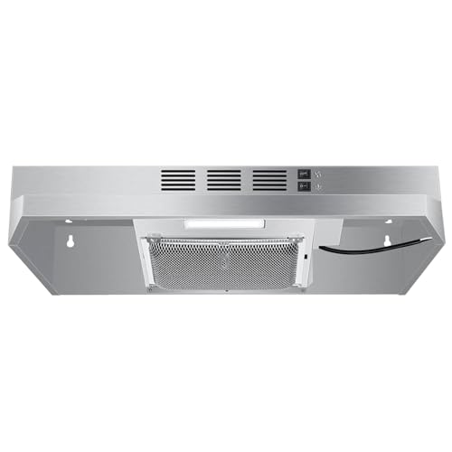 SNDOAS Under Cabinet Range Hood 24 inch Ductless Range Hood Convertible Ducted Kitchen Hood 24 inch Stainless Range Hood with 2-speed Fan Rocker Switch Hard-wired Hood Vents for Kitchen