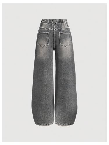 SOLY HUX Girl's High Elastic Waist Baggy Jeans Vintage Straight Leg Denim Pants2