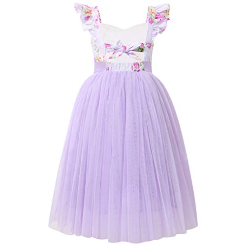 Flofallzique Girls Tulle Dress Summer Floral Wedding Birthday Easter Casual Toddler Tea Party Dresses2