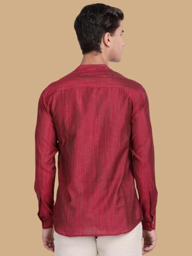 Image of KRYPTIC Men's Full Sleeve Regular Fit Short Kurta in Premium Pure Cotton with Patch Pocket and Mandarin Collar - Perfect Blend of Style and Comfort