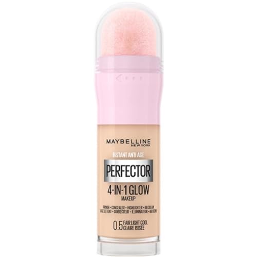 Maybelline New York Fondotinta Perfezionante Instant Perfector 4-in-1 Glow, Minimizza, Corregge, Uniforma e Illumina, Finish Luminoso Senza Imperfezioni, 20 ml, Tonalità: 0.5 Fair-Light Cool