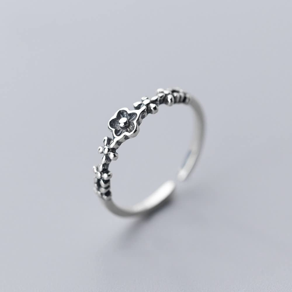 HGJH Ring Silber 925 Damen, S925 Sterling Silber Fünf Blütenblatt Blume Ring Verstellbare Ringe Temperament Offener Ring Silber Daumenring Ewigkeitsring Hochzeit Charme Schmuck Geschenke Für Männer M