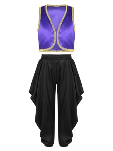 Déguisement de prince arabe en satin violet et noir pour garçon taille 158-164 cm