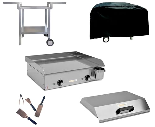PLANCHAELEC - Pack Complet Plancha Electrique NEO E530-2400W - Chariot + Accessoires - Inox - Thermostat Réglable - 8 Personnes - Made In France - L53 X P43 X H18 cm