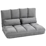 HOMCOM Chauffeuse 2 Places canapé lit Convertible Fauteuil de Sol Pliable Dossier réglable 2 Coussins Inclus en Polyester Aspect suédé, pour Salon, Chambre et Bureau, Gris