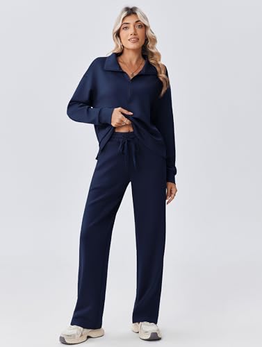 PINSPARK 2 Piece Sets for Women 1/2 Zip Sweatsuit Loose Fit Sweatshirt Straight Leg Pants 2025 Matching Outfit Fall Tracksuit3
