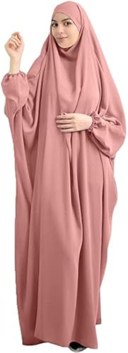 Robe pour femmes musulmane One Piece Robe de prière Abaya islamique Moyen-Orient Dubaï Turquie Maxi Abaya Caftan avec Hijab Robe à couverture complète, Rose, taille unique