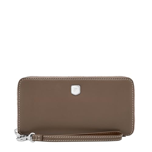 Image of Fossil Women's Wallet, Lennox Leather Zip Around Clutch Wallet for Women, Smoke