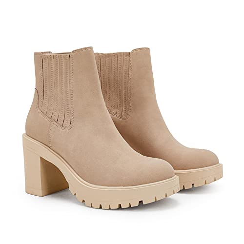 Womems Platform Lug Sole Ankle Boots Chunky Block Heel Seam Booties Combat Cozy Round Toe Chelsea Shoes2