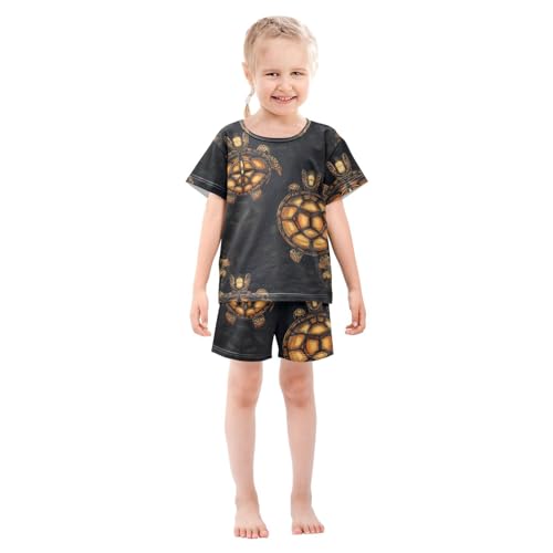 Pajama Short Sets Turtle Shell Pattern Prints Soft Cotton Summer Sleepwear 2 Piece PJS Size 5-14T4