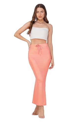 Sunehla Deal Shimmer Fabric Saree Shapewear Petticoat for Women, Skirts,Shape Wear Sari Silhouette With Adjustable Drawstring (US, Alpha, Large, Regular, Regular, Peachy Pink)