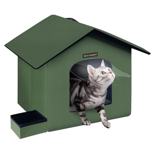Rest-Eazzzy Outdoor Cat House, Feral Cat House Insulated with Mat and Clip, Weatherproof and Insulated, Cat Beds for Cats Kittens Puppies, Never Blow Away (Black, S 13" X 13" X 14") black S