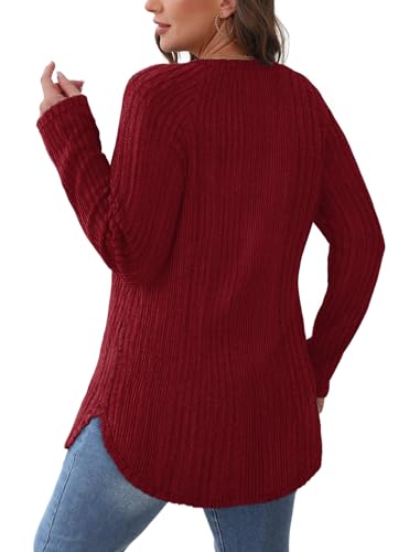 Image of Saloogoe Long Sleeve Shirts for Women 2025 Fall Clothes Tunic Tops Loose Fit Dressy Crewneck Pullover Sweaters Curved Hem