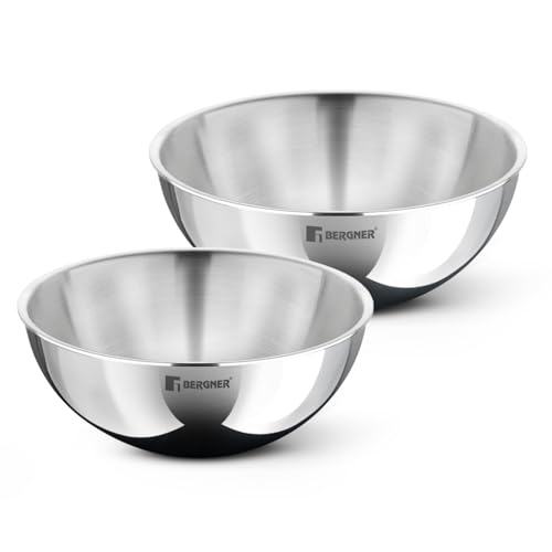 Bergner Tripro Triply Stainless Steel 2 Pcs Tasra Set, 20cm / 1.5 L and 22cm /2.0 L Tasla Set, Less Oil Use for Health Cooking, Even Heat Distribution, Easy to Clean - Induction Bottom, 4.5 Liters