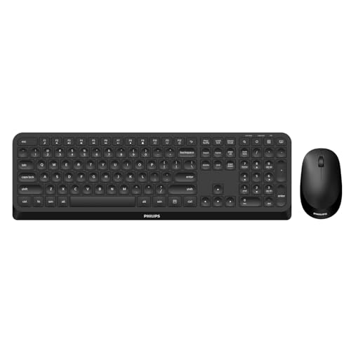 PHILIPS Professional Wireless Keyboard and Mouse Combo - 2.4 Ghz Unifying USB-Receiver,Ergonomics Mouse & Keyboard Wireless Combo with Quiet Design,Standard-Layout Keyboards for PC,Laptop,Pad