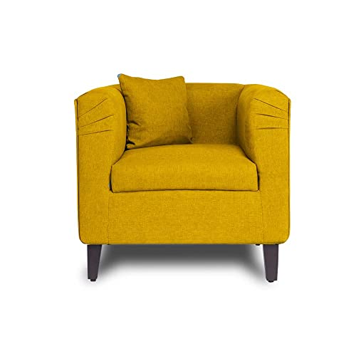 Image of Wakefit Wooden Sofa Set for Living Room | 3 Year Warranty - Miami (Fabric, Chrome Yellow) 1 Seater