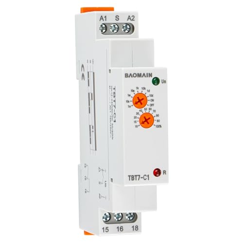 Baomain Relé temporizador multifunción, retardo de apagado, 16 A SPDT 12-240 VAC/DC, TBT7-C1