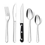 Cutlery Set, Hunnycook 40-Piece Cutlery with Steak Knives, Cutlery Set for 8 People, Stainless Steel Cutlery Sets with Spoons, Steak Knives, Knife and Forks Set, Mirror Polished & Dishwasher Safe