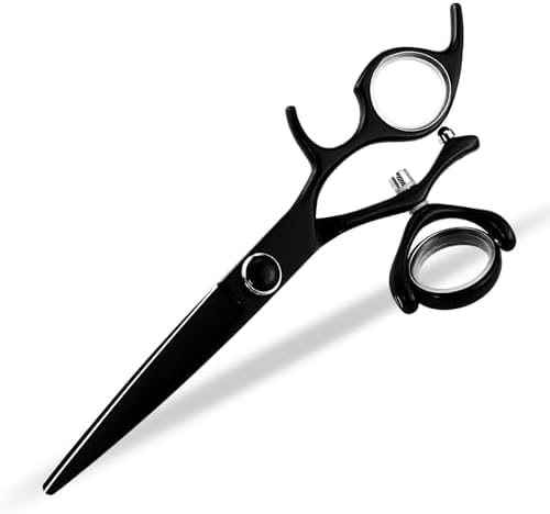 5.5 Inch Swivel Thumb Hair Cutting Shears - Professional Black JP 440C Scissors with 360° Rotation for Hairdressers, Barbers & Stylists - Ergonomic Design, Precision Cutting