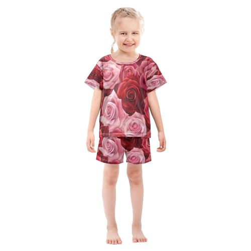 senya Short Sleeve Pajamas Sets Summer Cotton Sleepwear Red and Pink Roses3