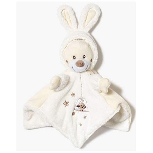 Nicotoy Doudou Plat Ours déguisé en Lapin Blanc crème 25 c:m