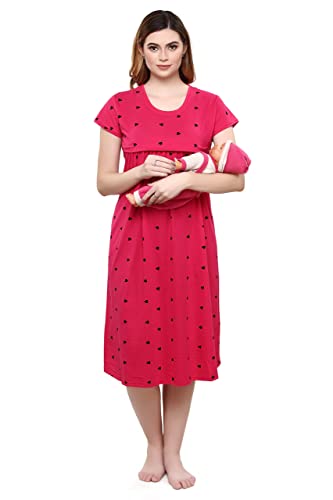 Image of TIGYWIGY Women's Cotton Printed Knee Length Maternity /Feeding /Nursing Nighty
