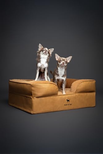 Image of NOAH & PAW Dog Bed, 28x23x11 Inch, Orthopedic Dog Beds for Medium Size Pets, Eggshell Memory Foam Infused with Cooling Gel, Inner Cover, Water Resistant, Machine Washable (Faux Leather)