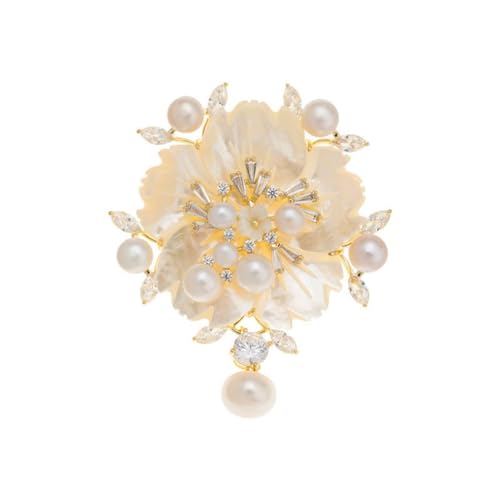Broche de fleur coquillage, perle d'eau douce pour corset et costume