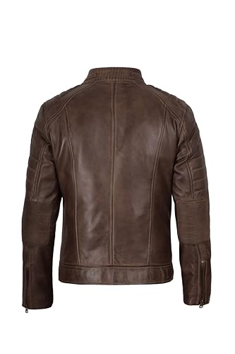 Image of fjackets Leather Jacket Men Real Lambskin - Cafe Racer Moto Style, Stand Collar Zip Up Jacket