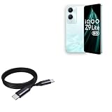 BoxWave Cable Compatible with vivo iQOO Z9 Lite - DirectSync PD Cable (3ft) - USB-C to USB-C (100W), Type C Braided Charge and Fast Sync - Jet Black
