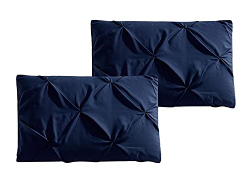 Oxford Decorative Pinch Pleat Comforter Set, 6 Pieces Bed In A Bag, Hypoallergenic Comforter, Down Alternative Fill, Twin Extra Long, Navy #TOP2