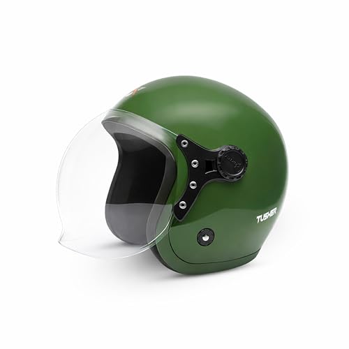 Image of Cortex Tusker Half Face Helmet Matt Finish with Scratch Resistant Curved Polycarbonate Visor, Hard ABS Shell Helmet for Men and Women | Clear Visor, Lightweight
