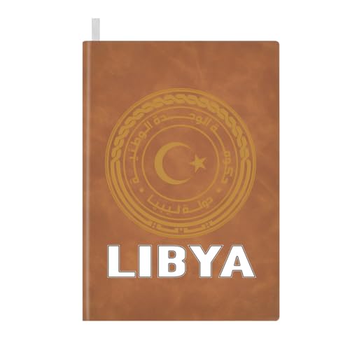 Coat of Arms of Libya Flag Libyan Emblem Leather Journal for Men Women 100 Pages A5 Ruled Notebook Lined Notepad for Drawing Writing Note Taking Travel Diary for Work School Teachers Students College