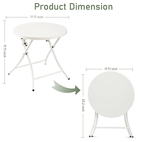 Teokj Outdoor Side Table, Folding Round Metal End Table, Weather Resistant Small Patio Accent Table For Porch Yard Balcony Deck (All White) #TOP2