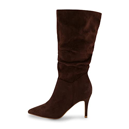 CUSHIONAIRE Women's Hip Slouchy Vegan Suede Mid-Calf Scrunch Boot with Pointed Toe, Memory Foam & 3-Inch Heel | Wide Widths Available2