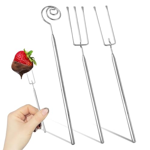 3Pcs Chocolate Dipping Tools Stainless Steel Candy Dipping Tools Fondue Forks with Slotted Spoon Candy Making Tool Baking Supplies for Candys Making/Truffles/Cake Decorating(COLOR:silver)