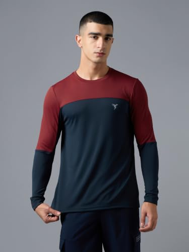 Image of TECHNOSPORT Men's Colourblock Slim Fit Round Neck T-Shirt TECHNOCOOL+ Half Sleeve Slip On Polyester for Gym Running Workout UPF50+ Anti Odour