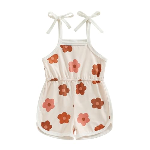 Image of WZTYYDS Toddler Baby Girl Summer Clothes Floral Romper Tie-Up Strap Halter Jumpsuit Infant Summer Sling Playsuit 6M-3T (B-A style 3, 0-6 Months)